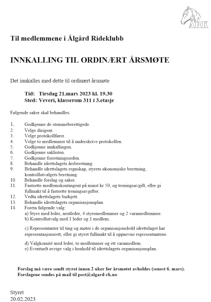 Årsmøte innkallelse 2022